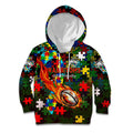 Rabbitohs Autism Awareness Kid Hoodie Puzzle Flames Rugby Ball