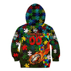 Rabbitohs Autism Awareness Kid Hoodie Puzzle Flames Rugby Ball