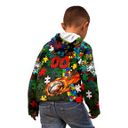 Rabbitohs Autism Awareness Kid Hoodie Puzzle Flames Rugby Ball
