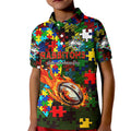 Rabbitohs Autism Awareness Kid Polo Shirt Puzzle Flames Rugby Ball