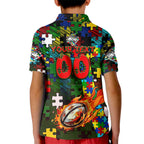 Rabbitohs Autism Awareness Kid Polo Shirt Puzzle Flames Rugby Ball