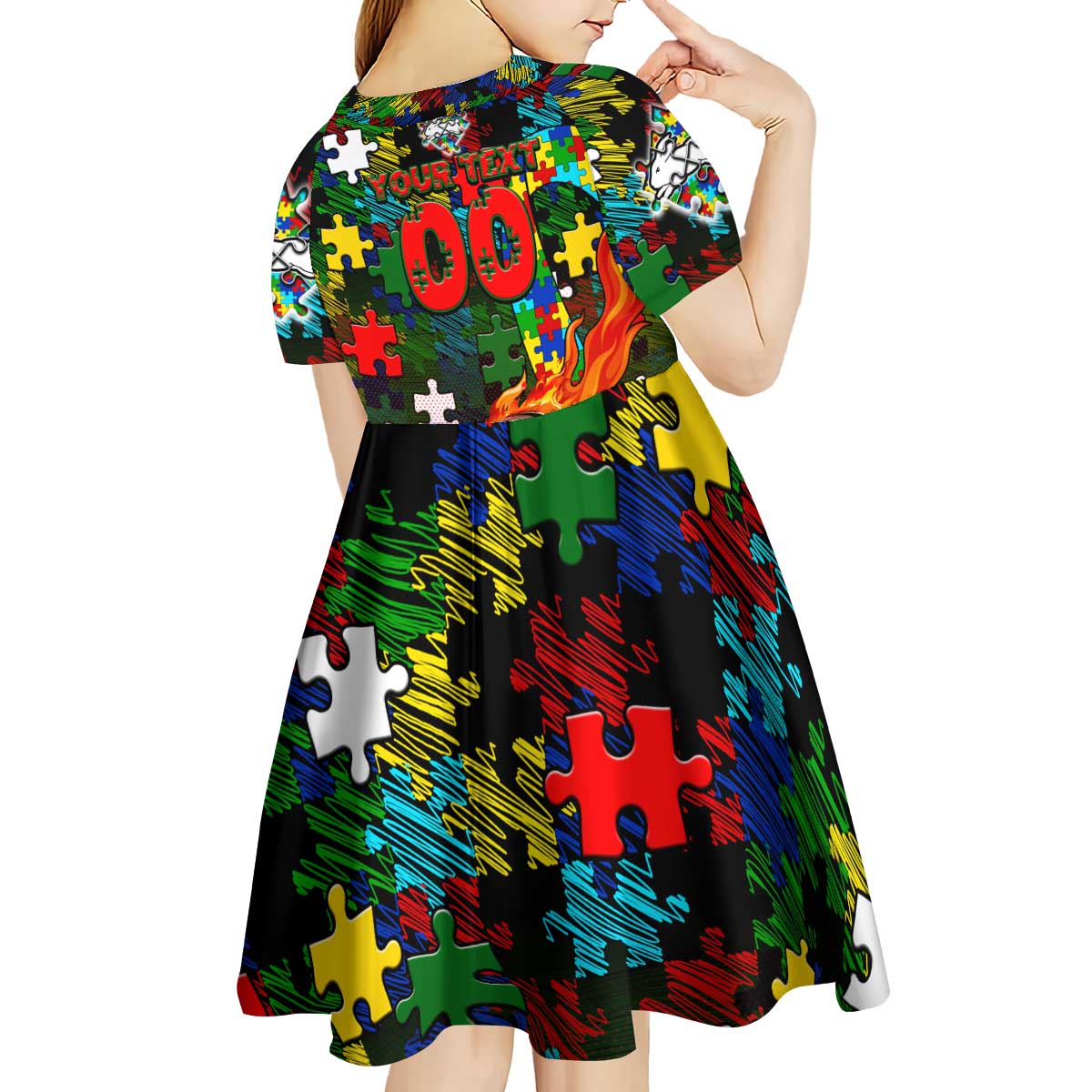 Rabbitohs Autism Awareness Kid Short Sleeve Dress Puzzle Flames Rugby Ball
