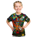 Rabbitohs Autism Awareness Kid T Shirt Puzzle Flames Rugby Ball