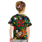 Rabbitohs Autism Awareness Kid T Shirt Puzzle Flames Rugby Ball