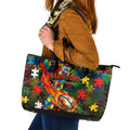 Rabbitohs Autism Awareness Leather Tote Bag Puzzle Flames Rugby Ball