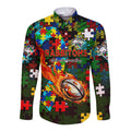 Rabbitohs Autism Awareness Long Sleeve Button Shirt Puzzle Flames Rugby Ball