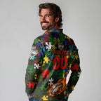 Rabbitohs Autism Awareness Long Sleeve Polo Shirt Puzzle Flames Rugby Ball