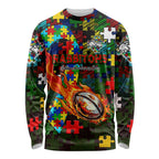 Rabbitohs Autism Awareness Long Sleeve Shirt Puzzle Flames Rugby Ball