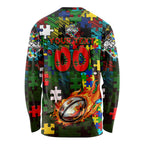 Rabbitohs Autism Awareness Long Sleeve Shirt Puzzle Flames Rugby Ball