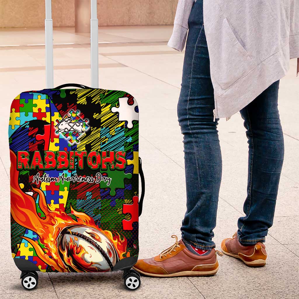 Rabbitohs Autism Awareness Luggage Cover Puzzle Flames Rugby Ball