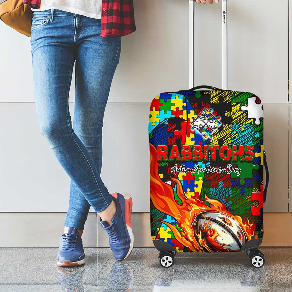 Rabbitohs Autism Awareness Luggage Cover Puzzle Flames Rugby Ball