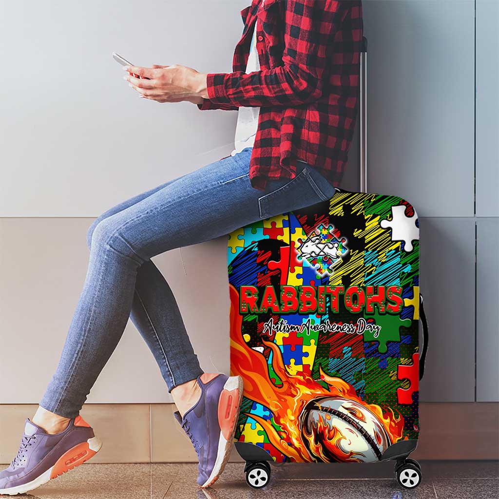 Rabbitohs Autism Awareness Luggage Cover Puzzle Flames Rugby Ball