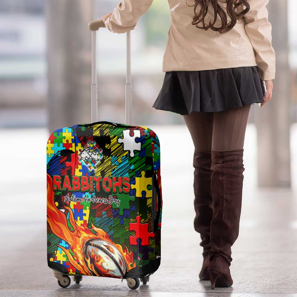 Rabbitohs Autism Awareness Luggage Cover Puzzle Flames Rugby Ball