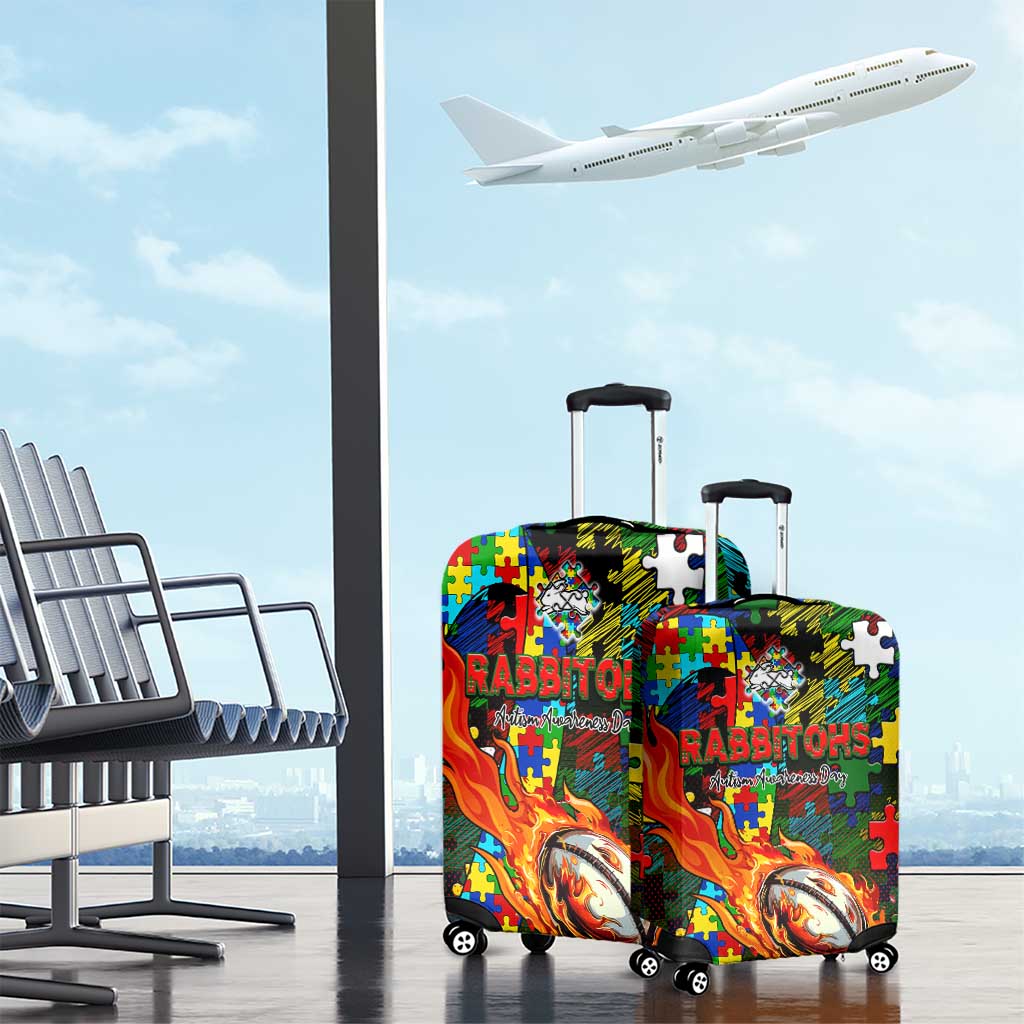 Rabbitohs Autism Awareness Luggage Cover Puzzle Flames Rugby Ball