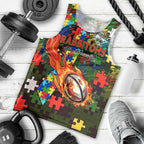 Rabbitohs Autism Awareness Men Tank Top Puzzle Flames Rugby Ball