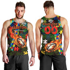 Rabbitohs Autism Awareness Men Tank Top Puzzle Flames Rugby Ball