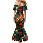 Rabbitohs Autism Awareness Mermaid Dress Puzzle Flames Rugby Ball