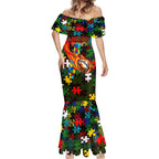Rabbitohs Autism Awareness Mermaid Dress Puzzle Flames Rugby Ball