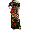 Rabbitohs Autism Awareness Off Shoulder Maxi Dress Puzzle Flames Rugby Ball