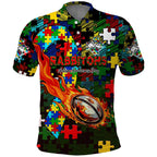 Rabbitohs Autism Awareness Polo Shirt Puzzle Flames Rugby Ball