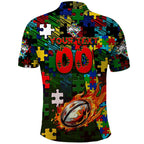 Rabbitohs Autism Awareness Polo Shirt Puzzle Flames Rugby Ball