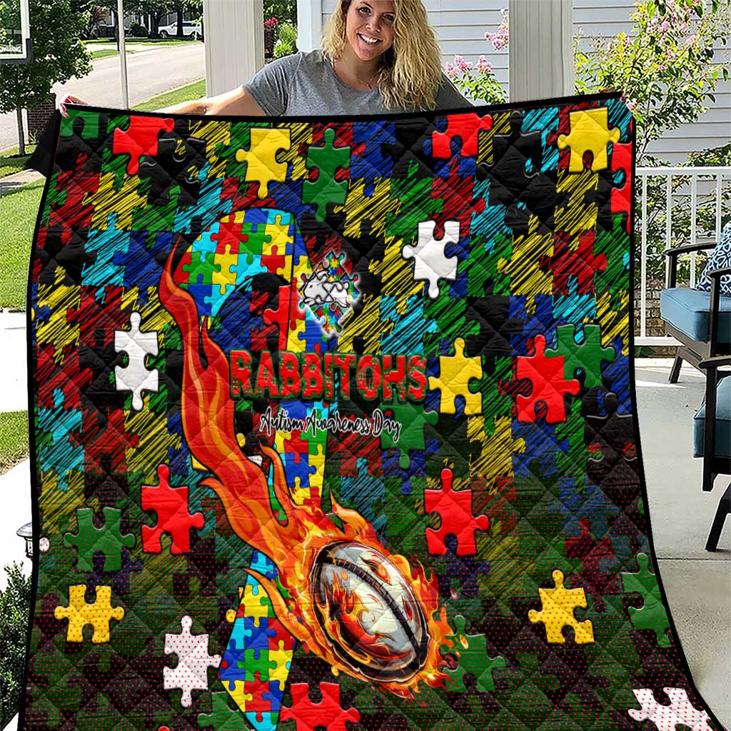 Rabbitohs Autism Awareness Quilt Puzzle Flames Rugby Ball
