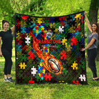 Rabbitohs Autism Awareness Quilt Puzzle Flames Rugby Ball