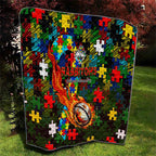 Rabbitohs Autism Awareness Quilt Puzzle Flames Rugby Ball