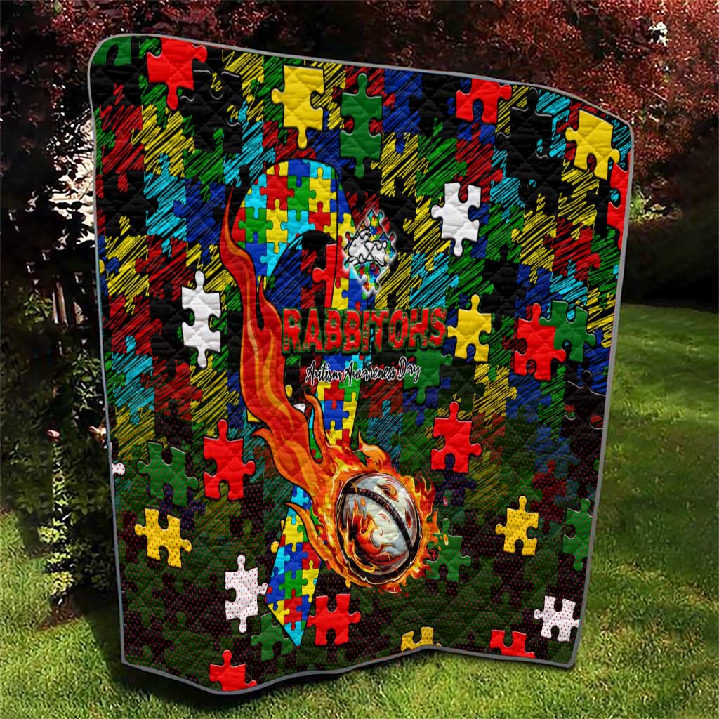 Rabbitohs Autism Awareness Quilt Puzzle Flames Rugby Ball