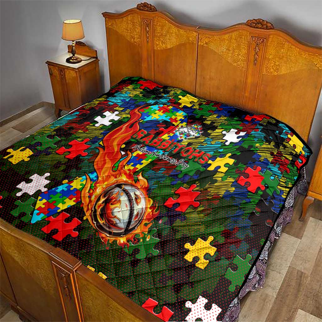 Rabbitohs Autism Awareness Quilt Puzzle Flames Rugby Ball