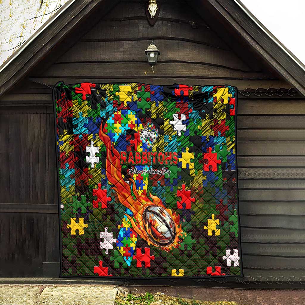 Rabbitohs Autism Awareness Quilt Puzzle Flames Rugby Ball