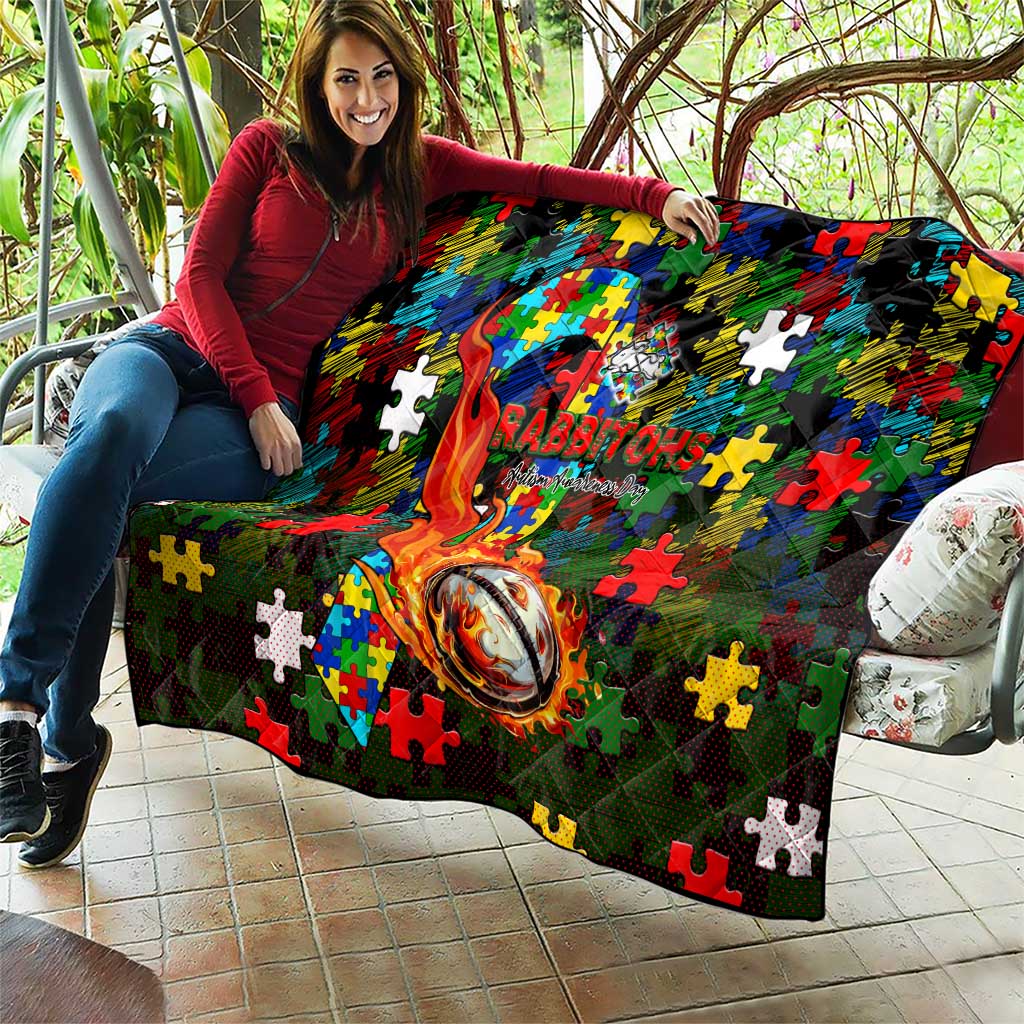 Rabbitohs Autism Awareness Quilt Puzzle Flames Rugby Ball