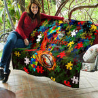 Rabbitohs Autism Awareness Quilt Puzzle Flames Rugby Ball
