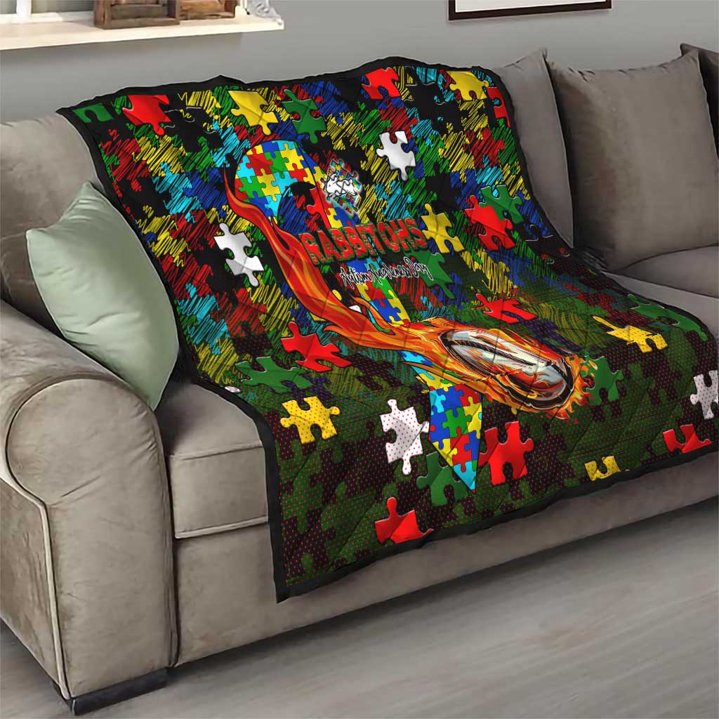 Rabbitohs Autism Awareness Quilt Puzzle Flames Rugby Ball