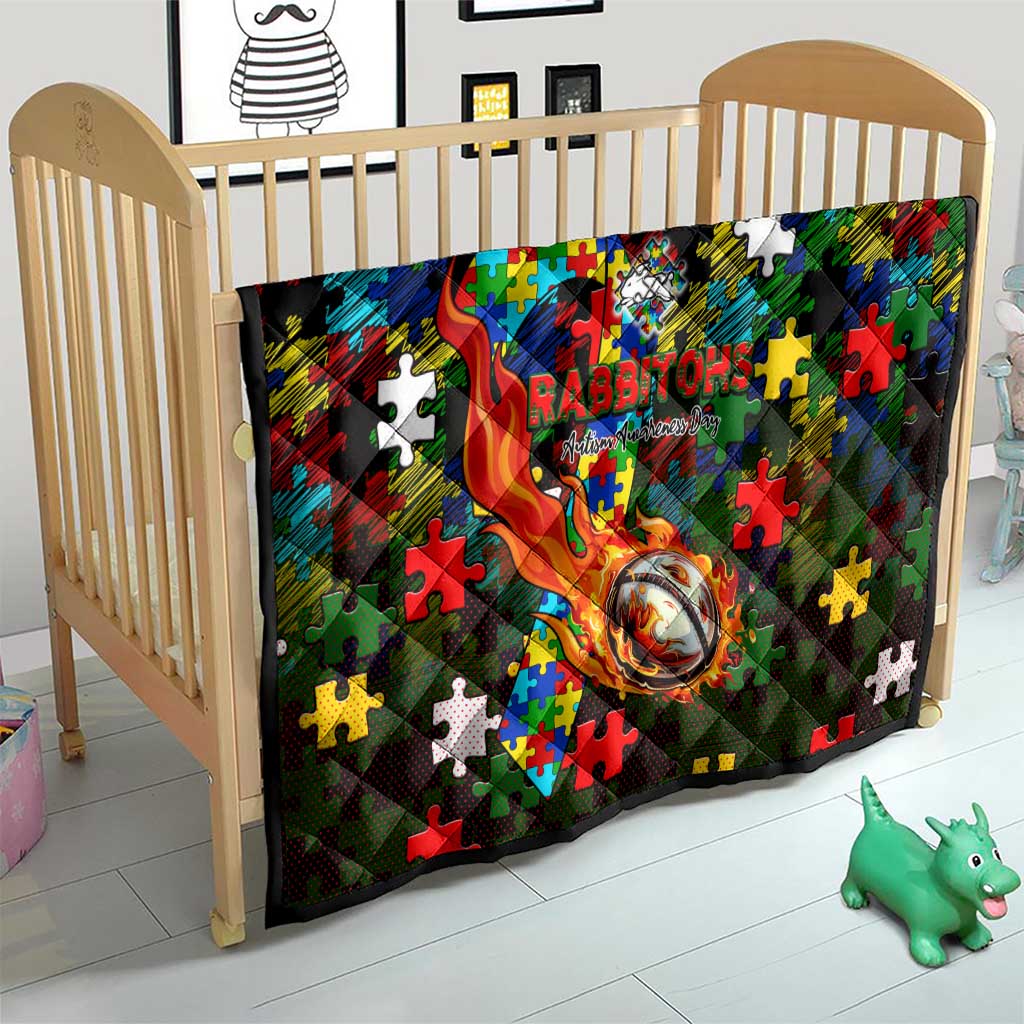 Rabbitohs Autism Awareness Quilt Puzzle Flames Rugby Ball