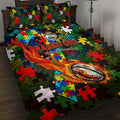 Rabbitohs Autism Awareness Quilt Bed Set Puzzle Flames Rugby Ball