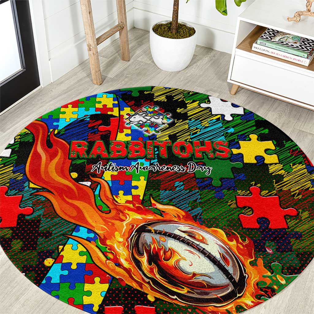 Rabbitohs Autism Awareness Round Carpet Puzzle Flames Rugby Ball