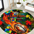 Rabbitohs Autism Awareness Round Carpet Puzzle Flames Rugby Ball