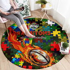 Rabbitohs Autism Awareness Round Carpet Puzzle Flames Rugby Ball