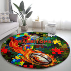 Rabbitohs Autism Awareness Round Carpet Puzzle Flames Rugby Ball