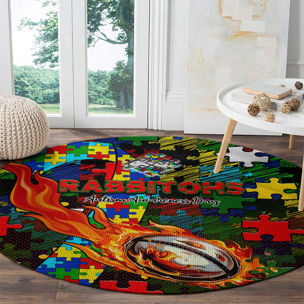 Rabbitohs Autism Awareness Round Carpet Puzzle Flames Rugby Ball