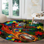 Rabbitohs Autism Awareness Round Carpet Puzzle Flames Rugby Ball