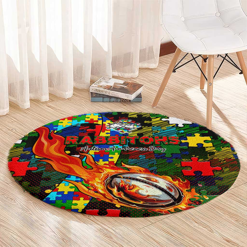 Rabbitohs Autism Awareness Round Carpet Puzzle Flames Rugby Ball