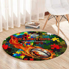 Rabbitohs Autism Awareness Round Carpet Puzzle Flames Rugby Ball