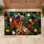 Rabbitohs Autism Awareness Rubber Doormat Puzzle Flames Rugby Ball