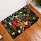 Rabbitohs Autism Awareness Rubber Doormat Puzzle Flames Rugby Ball