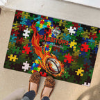 Rabbitohs Autism Awareness Rubber Doormat Puzzle Flames Rugby Ball