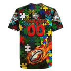 Rabbitohs Autism Awareness Rugby Jersey Puzzle Flames Rugby Ball