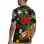Rabbitohs Autism Awareness Rugby Jersey Puzzle Flames Rugby Ball