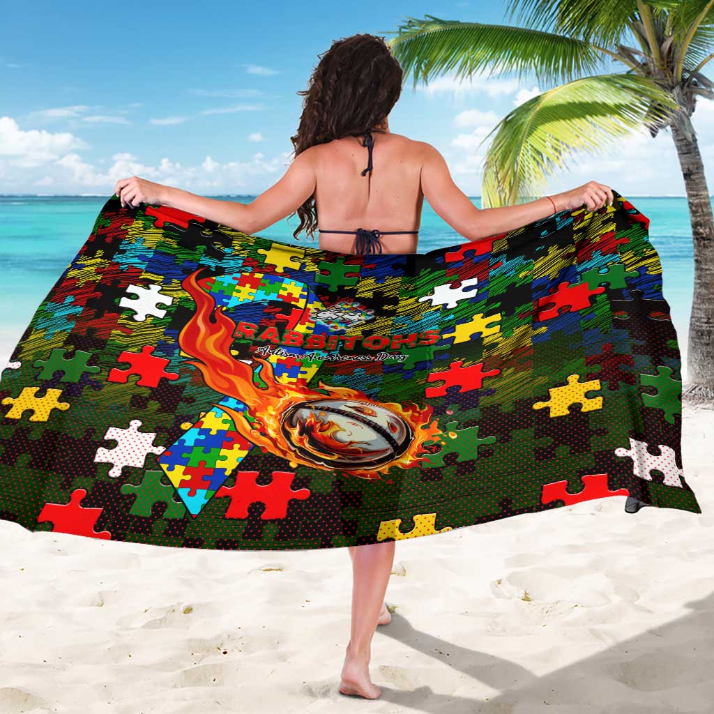 Rabbitohs Autism Awareness Sarong Puzzle Flames Rugby Ball